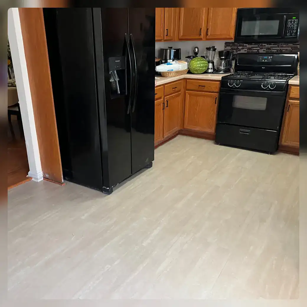 Stone-look LVP kitchen flooring installation in a Metro Atlanta home