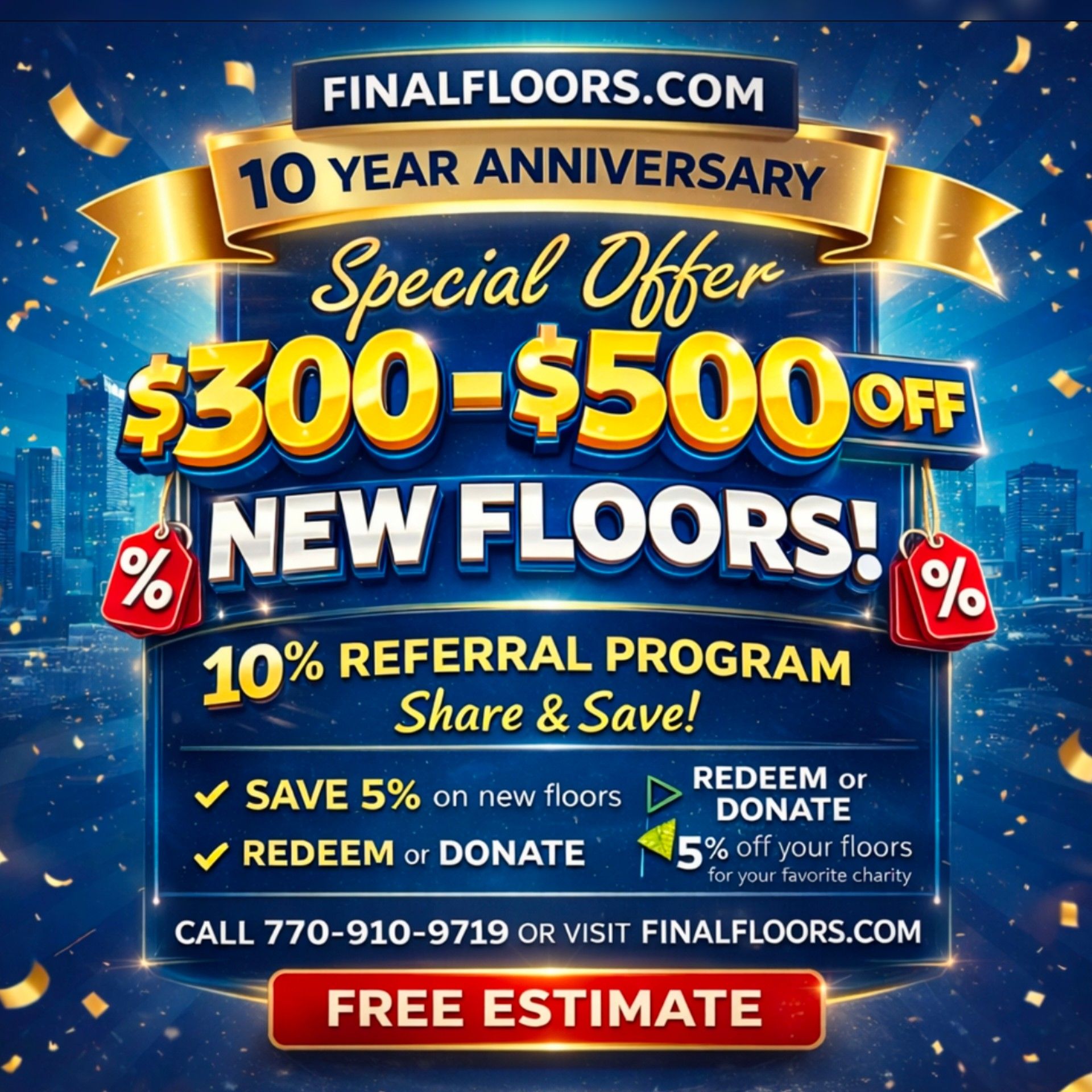 Final Floors 10 year anniversary Metro Atlanta flooring offer